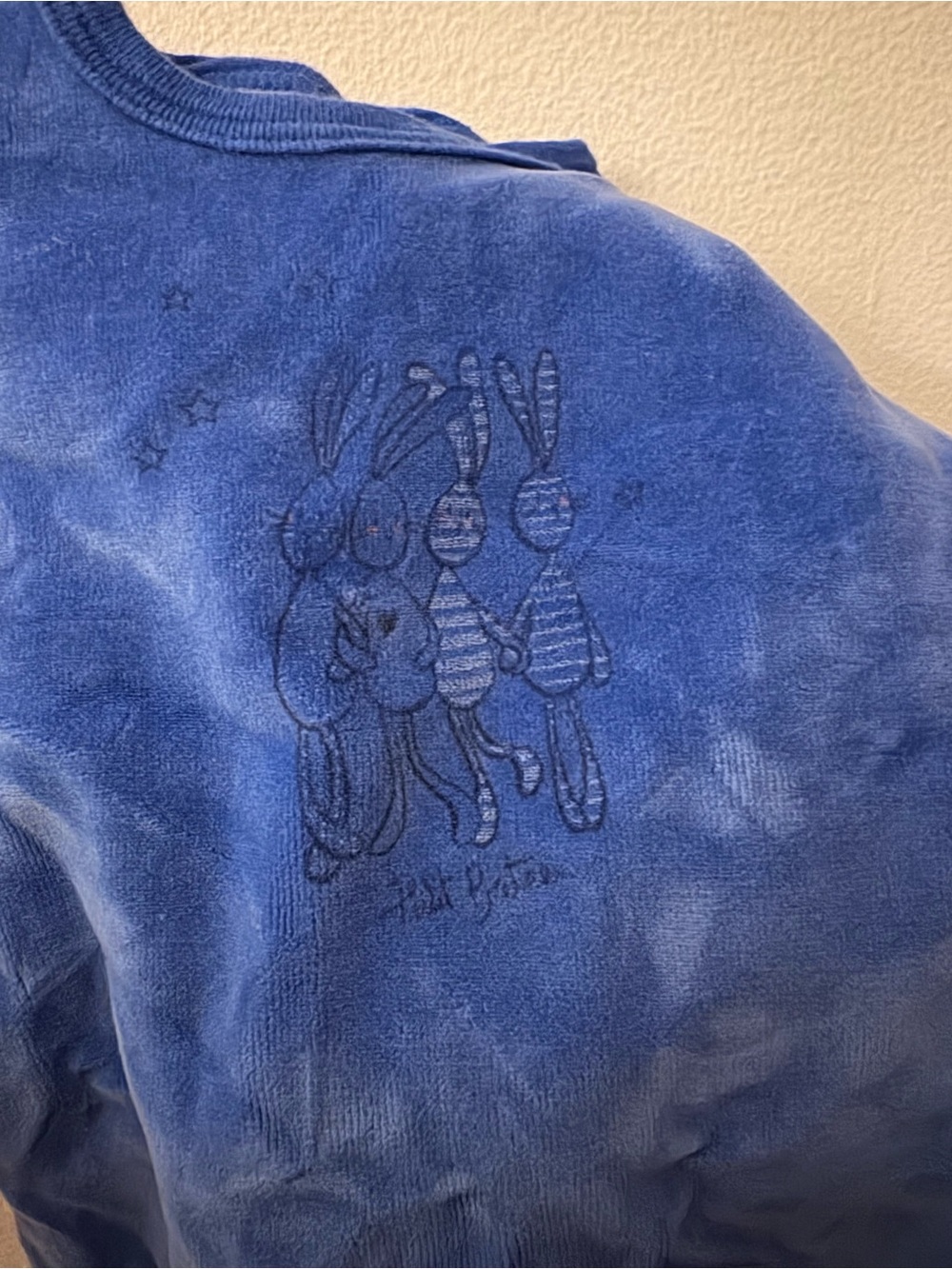 Petit Bateau Blue Velour Footed One-Piece - Picture 4 of 4